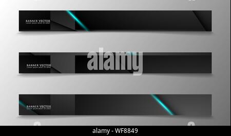 Banner collection, vector background with glowing neon blue stripes in a dark room. Stock Vector