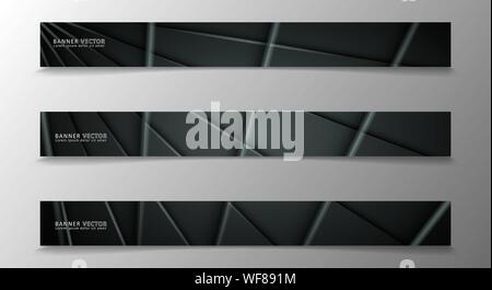 Banner collection, vector background with glowing neon gray stripes in a dark room. Stock Vector