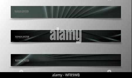 Banner collection, vector background with glowing neon gray stripes in a dark room. Stock Vector