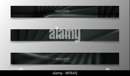 Banner collection, vector background with glowing neon gray stripes in a dark room. Stock Vector