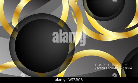 Vector background design that overlaps with gold ring color gradients on black space circles for text and background design Stock Vector