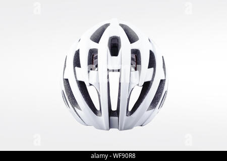 White bicycle helmet isolated on white background. Back view Stock Photo