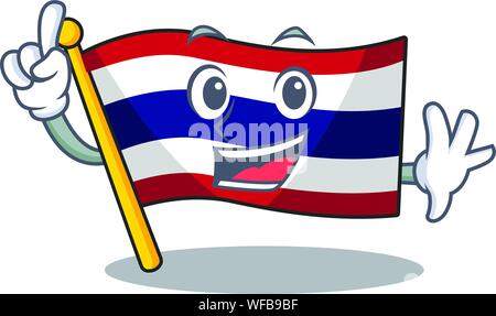 Finger flag thailand cartoon is hoisted on character pole Stock Vector