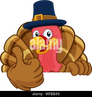 Turkey Pilgrim Hat Thanksgiving Cartoon Character Stock Vector