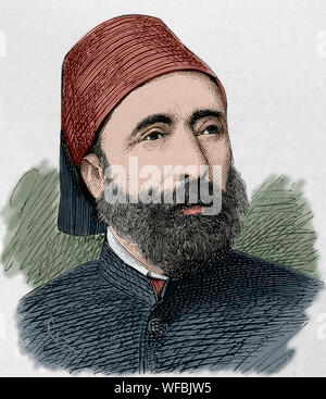 Midhat Pasha or Ahmed Sefik Midhat Pasha (1822-1883). Twice Ottoman grand vizier. He led the Ottoman constitutional movement of 1876 and introducing the First Constitutional Era. Engraving. La Ilustracion Española y Americana, June 30, 1876. Later colouration. Stock Photo