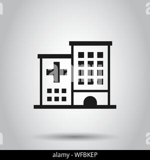 Hospital building icon in flat style. Infirmary vector illustration on isolated background. Medical ambulance business concept. Stock Vector