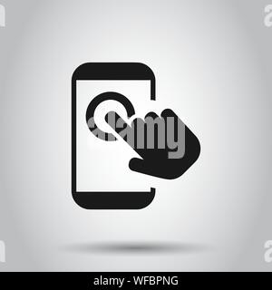 Hand touch smartphone icon in flat style. Phone finger vector ...