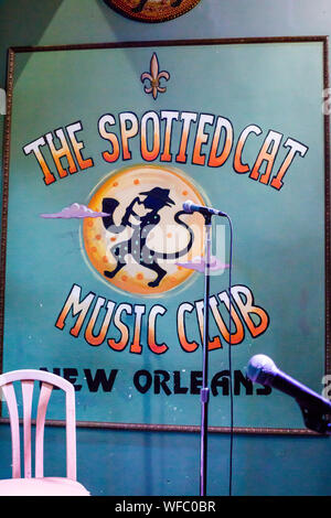 Music awaits at The Spotted Cat Music Club, New Orleans, Louisiana, United States Stock Photo