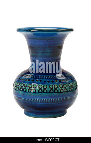 Handmade blue vase isolated on white background Stock Photo