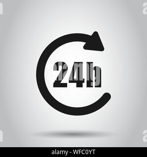 24 hours clock sign icon in flat style. Twenty four hour open vector illustration on isolated background. Timetable business concept. Stock Vector