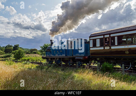 Ex Caledonian Railway steam engine No. 419 pulling Caledonian coaches at Summer Steam event 17/8/19 at Bo'ness & Kinneil Railway Bo'ness Scotland UK Stock Photo