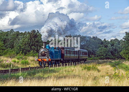 Ex Caledonian Railway steam engine No. 419 pulling Caledonian coaches at Summer Steam event 17/8/19 at Bo'ness & Kinneil Railway Bo'ness Scotland UK Stock Photo