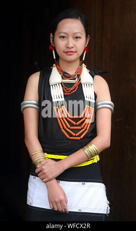 Portrait of a Rengma Tribes young lady at Hornbill Festival, Nagaland, India Stock Photo