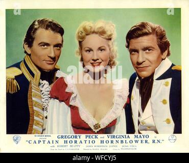 GREGORY PECK VIRGINIA MAYO and ROBERT BEATTY in CAPTAIN HORATIO HORNBLOWER R.N. 1951 director Raoul WALSH novel C.S. FORESTER Warner Bros. Stock Photo