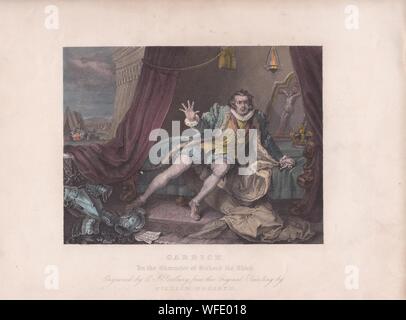 Book plate / print of 'Garrick' in the character of 'Richard the Third', a painting by William Hogarth.  Shakespeare Play. Stock Photo