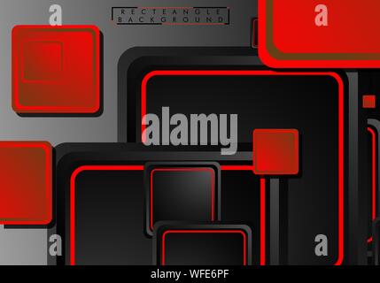 Black and red neon squares abstract hi-tech background. Vector geometric design Stock Vector