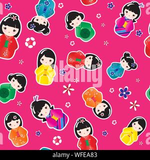 A seamless background of Kokeshi dolls. EPS10 vector format. Stock Vector