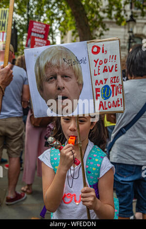 London UK 31-August 2019  Thousands of people convened opposite Downing Street to protest against the proposed shut down of parliament by British Primer Minister Boris Johnson.Organised by anti-Brexit group Another Europe Is Possible, along with other political groups, the Stop The Coup, Defend Democracy event rallies against what it refers to as Boris Johnson's 'Brexit agenda'.Paul Quezada-Neiman/Alamy Live News Stock Photo