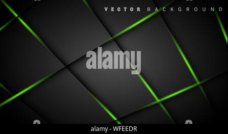 Green light line shadow dark grey luxury background Stock Vector