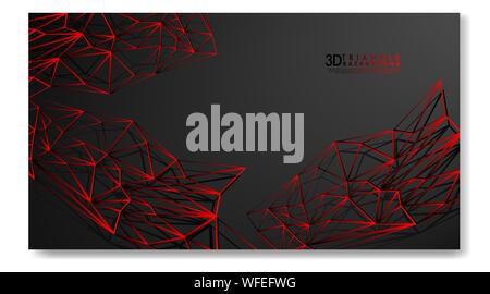 3D TRIANGLE LINE BACKGROUND . GRADIENT BLACK RED Stock Vector