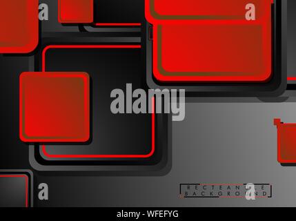 Black and red neon squares abstract hi-tech background. Vector geometric design Stock Vector