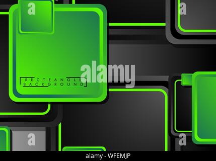 Black and green neon squares abstract hi-tech background. Vector geometric design Stock Vector