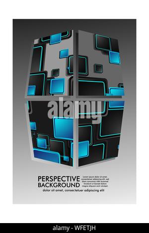 ABSTRACT BACKGROUND OF RECTANGLE PERSPECTIVE WITH BLUE COLOR Stock Vector
