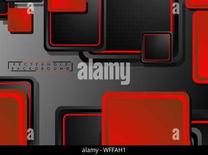 Black and red neon squares abstract hi-tech background. Vector geometric design Stock Vector