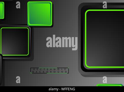 Black and green neon squares abstract hi-tech background. Vector geometric design Stock Vector