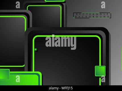 Black and green neon squares abstract hi-tech background. Vector geometric design Stock Vector