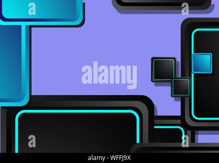 Black and blue neon squares abstract hi-tech background. Vector geometric design Stock Vector