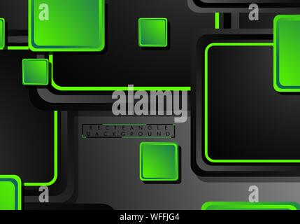 Black and green neon squares abstract hi-tech background. Vector geometric design Stock Vector