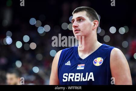 Wuhan, China's Hubei Province. 31st Aug, 2019. Foshan, China's Guangdong Province. 31st Aug, 2019. Nikola Jokic of Serbia reacts during the group D match between Angola and Serbia at the FIBA Basketball World Cup 2019 in Foshan, south China's Guangdong Province, on Aug. 31, 2019. Credit: Xue Yubin/Xinhua/Alamy Live News Stock Photo