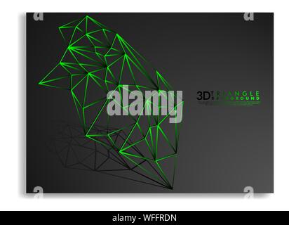 3D TRIANGLE LINE BACKGROUND . GRADIENT BLACK GREEN Stock Vector