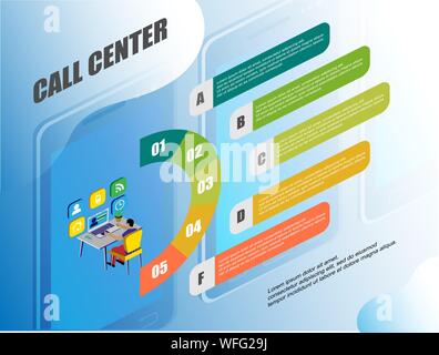 Icon with call center. 3d isometric people illustration. Business presentation. Connection concept. Operator headset vector. Vector infographics. Call Stock Vector