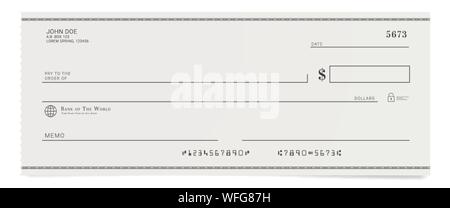 Torn off blank bank cheque. Personal desk check template. Stock Vector