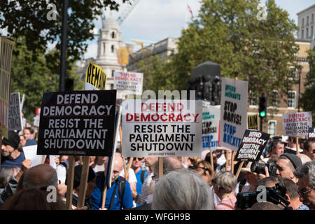 Anti Boris Johnson demonstration in front of Downing Street No 10, 31st Aug 2019, London UK Stock Photo