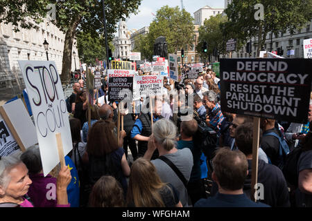 Anti Boris Johnson demonstration in front of Downing Street No 10, 31st Aug 2019, London UK Stock Photo