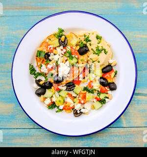 Healthy Mediterranean Style Breakfast With Ciabatta Bread, Black Olives, Feta Cheese and Tomatoes Stock Photo