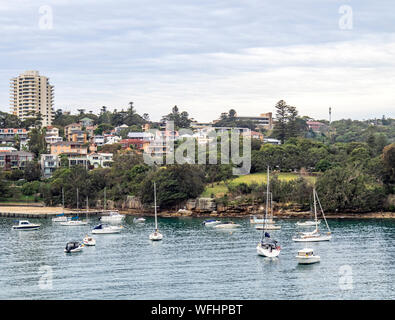 Boats moored and anchored in Sydney Harbour at Manly NSW Australia. Stock Photo