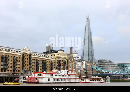 A photograph of a London skyline, including the Shard, London City Hall, and part of Tower Bridge Stock Photo