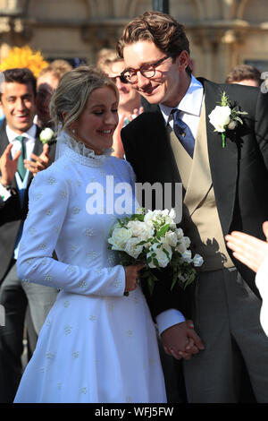 Newly married Ellie Goulding and Caspar Jopling leave York Minster after their wedding. Stock Photo