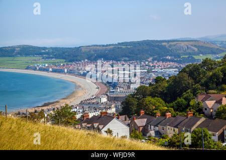 Ariel view from above from the Great Orme  of the Victorian holiday resort of Llandudno North Wales seaside resort Stock Photo