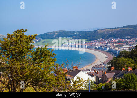 Ariel view from above from the Great Orme  of the Victorian holiday resort of Llandudno North Wales seaside resort Stock Photo