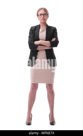 angry woman boss spying on someone. isolated on white Stock Photo