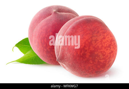 Isolated peaches. Two fresh peach fruits isolated on white background with clipping path Stock Photo