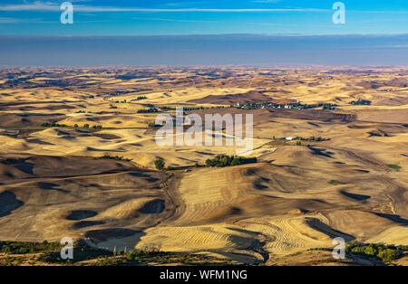 Washington, Palouse Region, view from Steptoe Butte State Park, town of Steptoe, wheat fields fall season after harvest Stock Photo