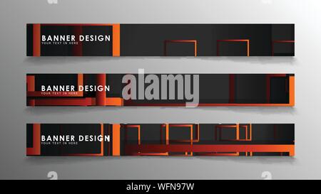 Abstract geometric and rectangular pattern banners with orange gradients Stock Vector