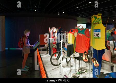 Switzerland, Canton of Vaud, Lausanne, Ouchy district, Olympic museum in Lausanne, Shirt of Usain Bolt, 200 m olympic champion, Beijing 2008 Stock Photo