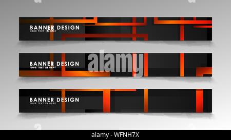 Abstract geometric and rectangular pattern banners with orange gradients Stock Vector